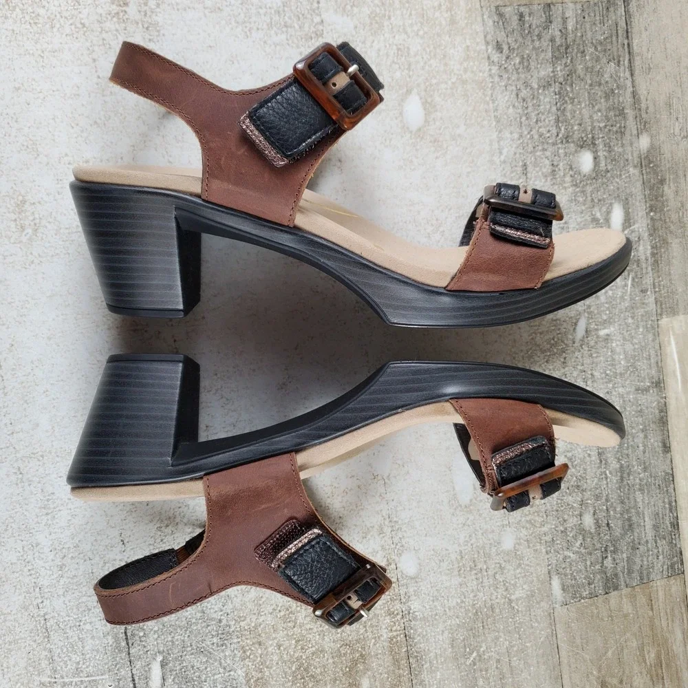Naot Mode Womens Sandal Sz 9 Brown Black Beige Radiant Copper Leather Block Heel